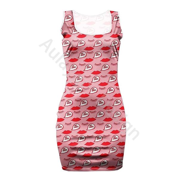 

casual dresses red lips printing sleeveless dress for female elastic women wedding party square neck plus size summer clothing, Black;gray