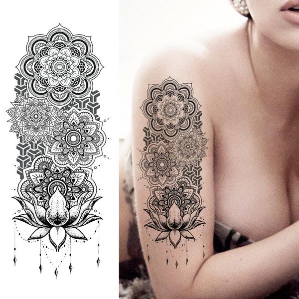 

temporary tattoos black henna sticker waterproof mandala flower tatoos fake jewelry body art decoration for women
