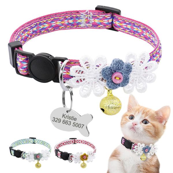 

quick release cat kitten collar personalized pet id tag with bell safety adjustable dog accessories flower for small cats collars & leads