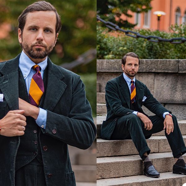 Smoking da uomo classico in velluto a coste slim fit a due bottoni da uomo d'affari tailleur pantalone abiti da sposa per feste di ballo (giacca + gilet + pantaloni)