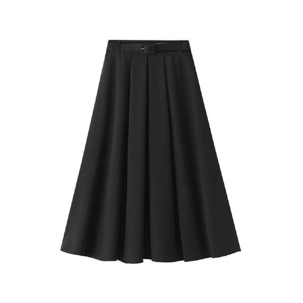 

skirts all fahion chic retro high-waisted a-line skirt slimming with belt elegant office, Black