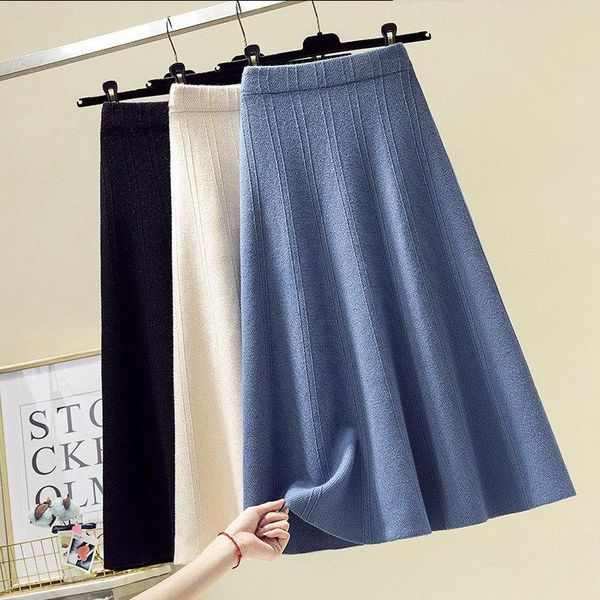 

autumn and winter clothing large size women's fashion slim elastic waist woman loose knitting skirt elegant jupe femme f2234 skirts, Black