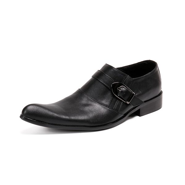 

classic business men dress shoes fashion buckle strap men elegant formal wedding slip on office oxford shoes calzado hombre, Black