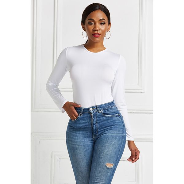 

fall new women s jumpsuit solid color long-sleeved round neck 13 colors, Black;white