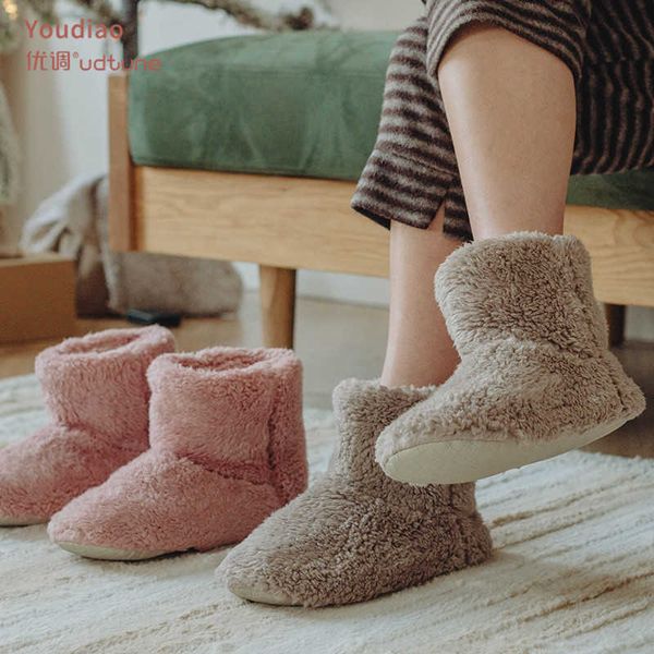 

winter warm interior home high tube boots mute plush mens women cotton slippers indoor furry boots 210619, Black