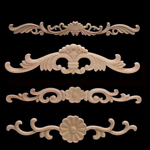 Oggetti decorativi Figurine Antique Exquisite Wood Applique Onlay Decal Fiore in legno Grande armadio Finestra Porte angolari Rotondo Quadrato Carv