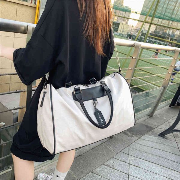 

korean version large capacity business travel luggage bag men's light waterproof sports fitness short distance women's, Blue;pink