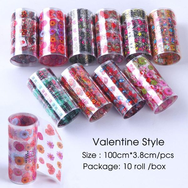 

10rolls/box nail foils transfer stickers flower letters pattern decals for valentine theme decoration kg661, Black