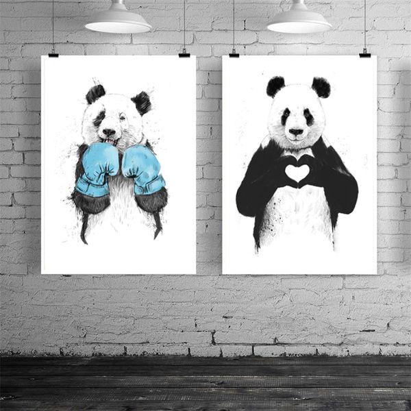 Милая панда плакат стена искусства холст живопись абстрактное черно-белое животное изображение HD печать для гостиной домашний декор нет кадра