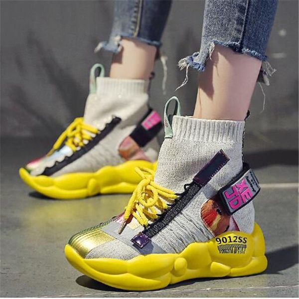 

boots ankle for women round head sock thin heels shoes fashion stretch knit candy color party mujer, Black