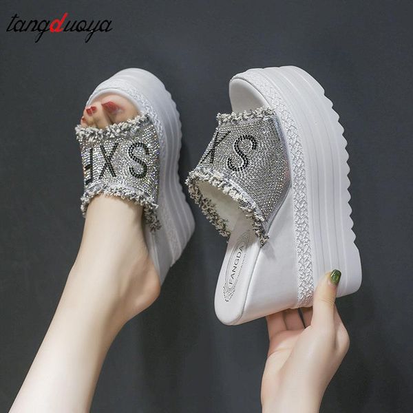 

slippers 2021 summer women platform shoes wedges outside slides wedge lazy casual beach flip flops, Black