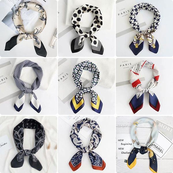 

scarves imitation silk scarf 70cm printing small square ladies all-match decorative, Blue;gray
