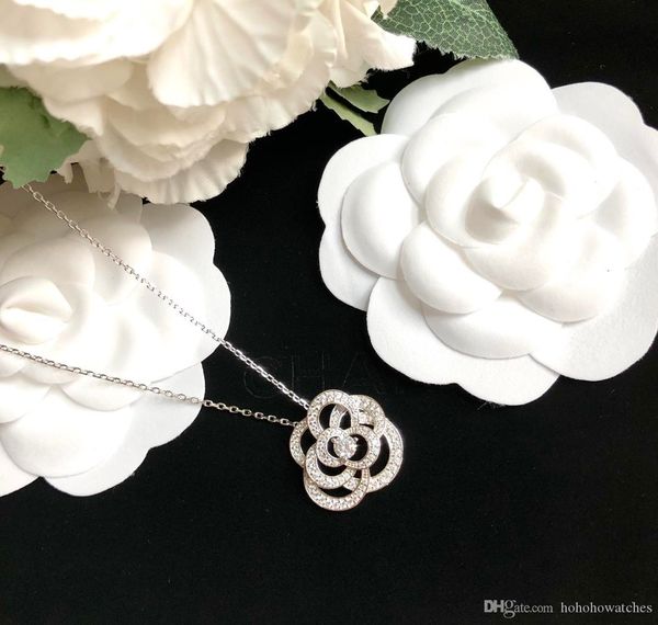 

luxury jewelry necklace camelia pendants diamond sweater 925 sterling silver rhodium plated designer thin chain women necklaces fashion orig