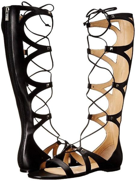 

handmade ladies flat sandals rivets spikes cross-straps party summer shoes club evening fashion, Black