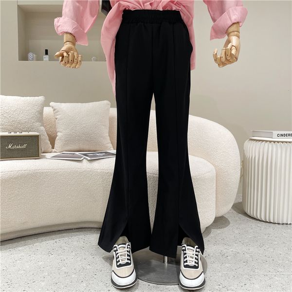 

pant female spring niche fashion design burnt with cracked ends waist high forked bifurcated pants wide leg, White