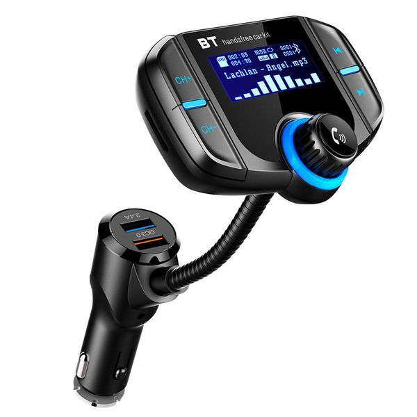Trasmettitore FM Bluetooth Kit per auto Adattatore radio wireless BT70 Vivavoce con ampio display Caricatore QC3.0 Smart 2.4A Doppie porte USB Ingresso/uscita AUX Lettore musicale Mp3