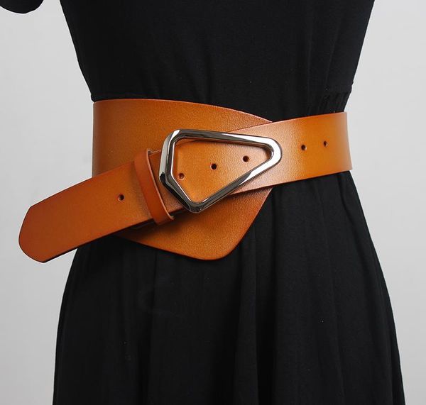 

belts women's runway fashion genuine leather cummerbunds female dress corsets waistband decoration wide belt r3406, Black;brown