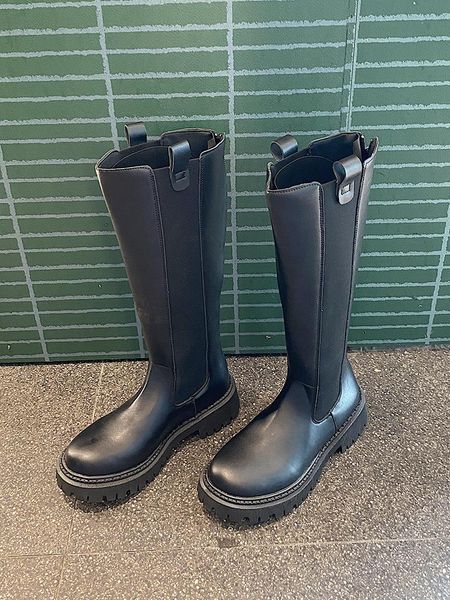 

boots shoes women over knee boots-women round toe flat heel rock over-the-knee ladies black autumn summer 2021 low rubber