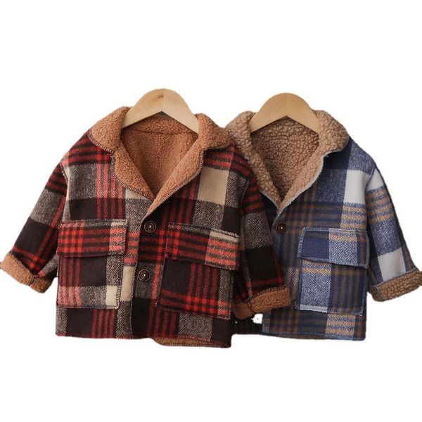 

jackets 0-7y children clothes wool coat for boys autumn winter plus velvet thicken turn-down collar jacket boy windbreaker kids overcoat, Blue;gray