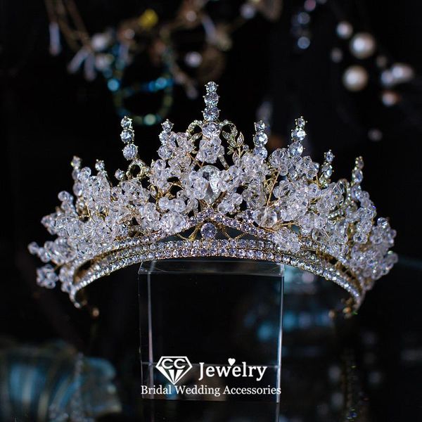 

hair clips & barrettes vintage crown wedding accessories for women bridal headdress engagement jewelry 100% handmade tiaras and crowns qs, Golden;silver