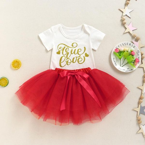 

born baby girl clothes 3 months infant girls short sleeve romper and red tulle skirt dresstoddler birthday dress outfit clothing sets, White