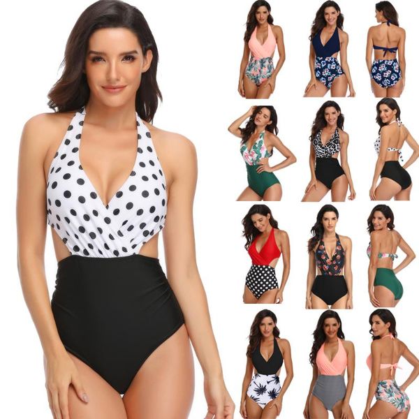 

woman one piece swimsuit women print bodysuit swimwear push up monokini solid bathing suit beachwear swimming one-piece suits