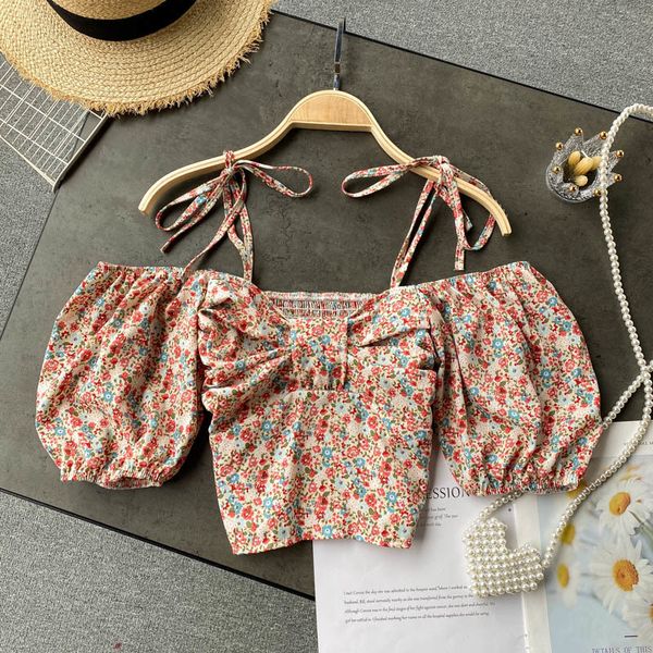 

blouses women floral strap blouse slash neck sleeve elastic ruched short summer off shoulder boho beach blouses, White
