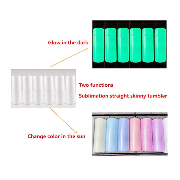 

uv color changing magical tumblers glowing in the dark diy 20oz straight sublimation two functions skinny tumbler insulate mugs with plastic
