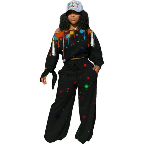 

women's tracksuits dpsde 2021 women fashion hip hop style sets long sleeve round neck elastic pants printed two piece, Gray