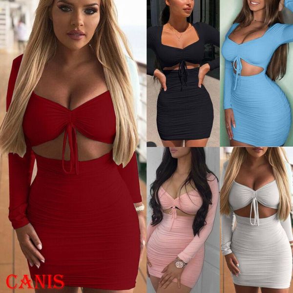 

women bodycon mini dress long sleeve cocktail casual party dresses ladies solid sheath, Black;gray