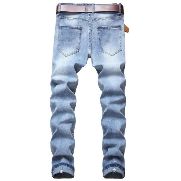 

men's destroyed big holes for men casual elastic mens denim pants skinny fit jeans streetwear stretchy motor biker trousers 421 pxdw, Blue