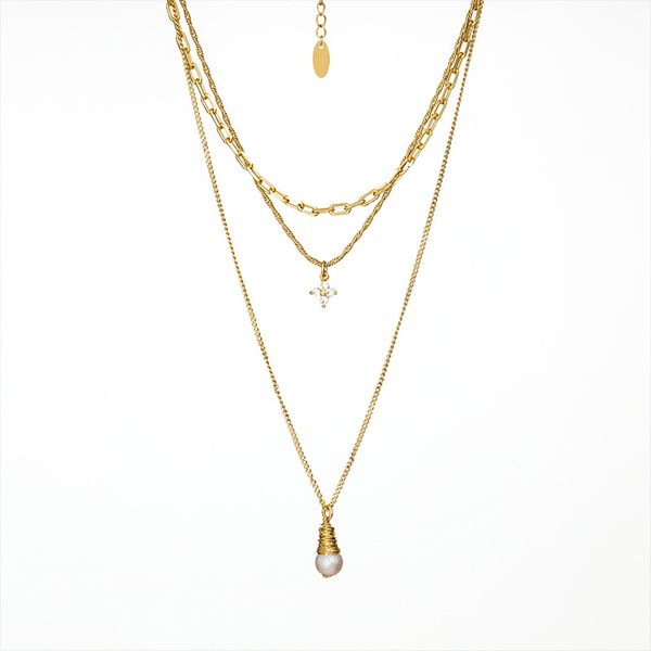 

women's alloy necklace hollow freshwater pearl multi-layer modeling simple accessories, Silver