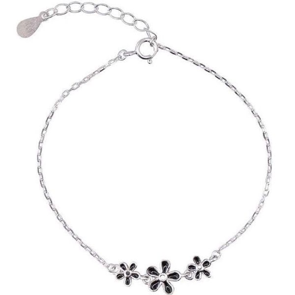 

anklets beautiful three black flowers 925 sterling silver anklet, Red;blue