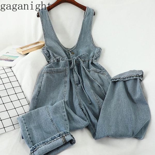 

women's pants & capris gaganight high waist hip denim straight bodysuit sleeveless off shoulder solid jumpsuit slim lace up wild playsu, Black;white