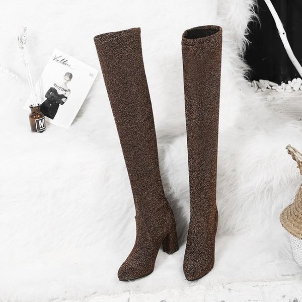 

boots big size 9 10 11 12 thigh high knee over the women ladies sequined sleeve tip, Black