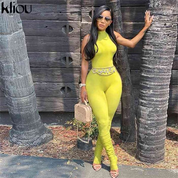 

kliou stacked solid autumn jumpsuits women sporty turtleneck sleeveless rompers high waist elastic streetwear female outfits, Black;white