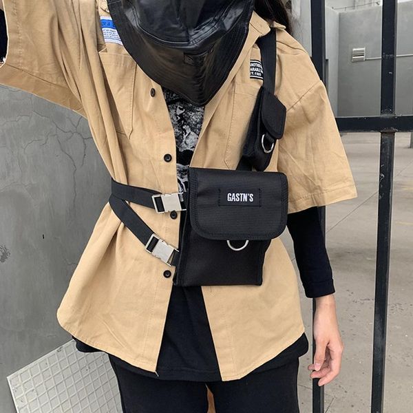 

tactical vest streetwear bag for men hip hop chest rig waist adjustable multiple pockets canvas men's pack bags