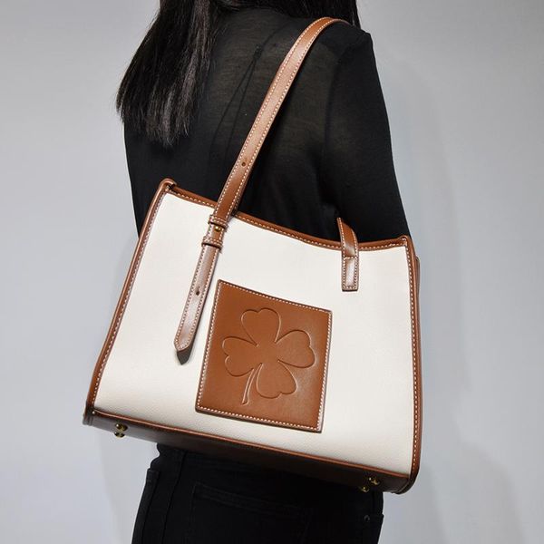 

evening bags firmranch simple large-capacity all-leather hit color lucky four-leaf clover embossed pattern women's big shoulder tote tr