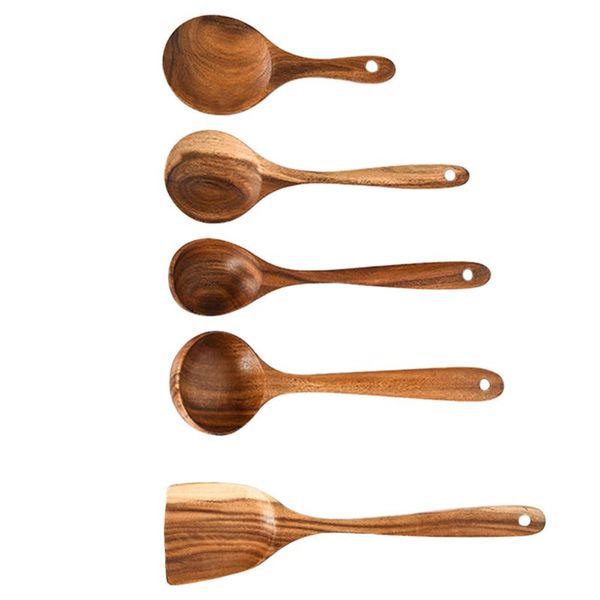 

set 5pcs non-stick wooden spatula spoon kit soup rice scoop (coffee) spoons