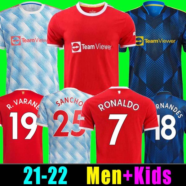

21 22 ronaldo sancho soccer jerseys fans player version man bruno fernandes varane martial utd rashford football shirt 2022 men + kids kit s, Black;yellow
