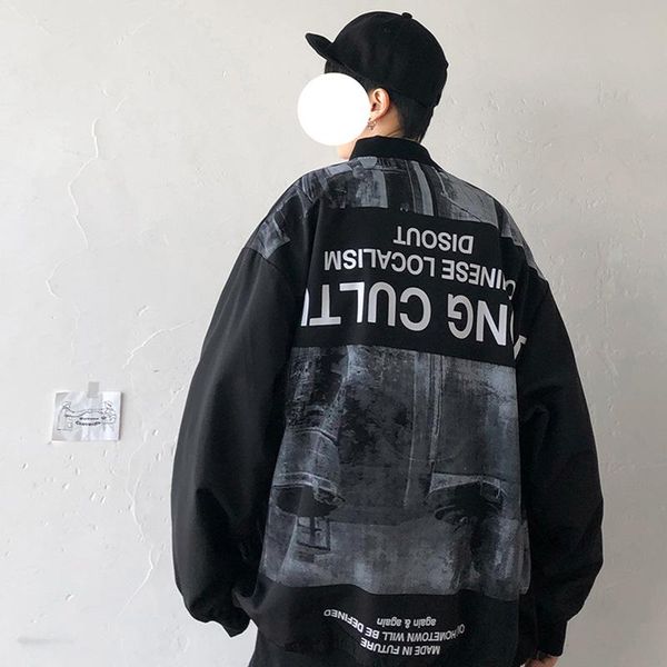 

wholesale 2021 fashion loose men's large size letter printing casual baseball collar stand jacket jackets, Black;brown