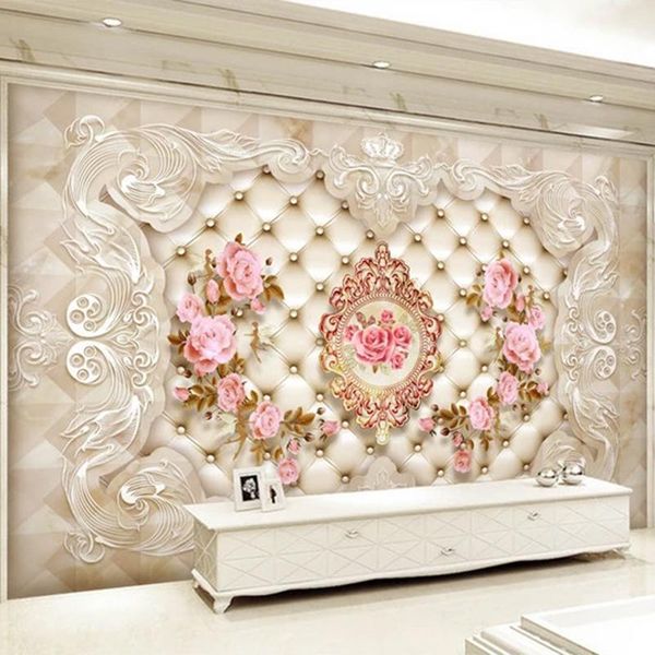 

wallpapers drop european style rose flowers wallpaper tv sofa luxury home decor murals 3d soft roll marble stickers
