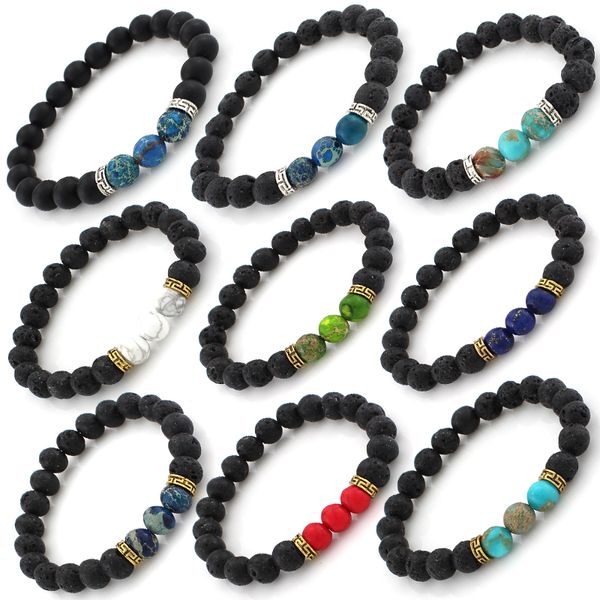 Bracciale Yoga in pietra naturale 7 Chakra Bracciale rigido fatto a mano in rilievo con diffusore di olio essenziale Braccialetti elastici Gioielli da donna DHL libero Kimter-B348S F