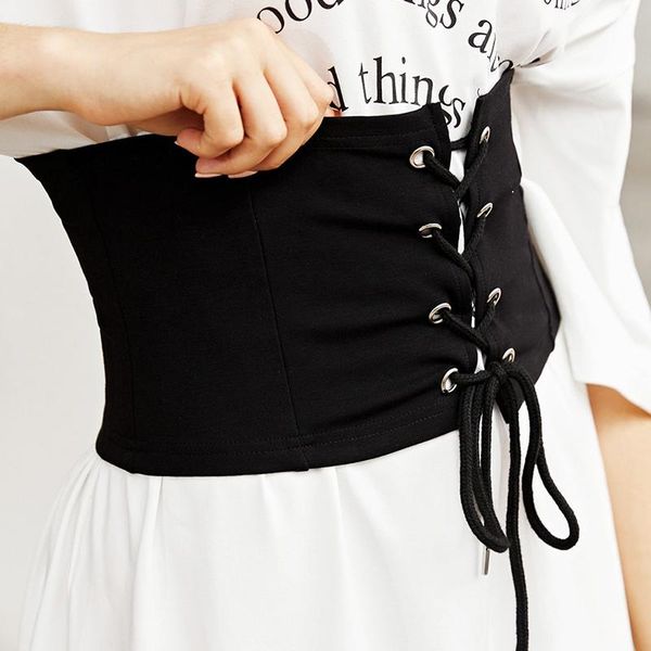

belts spring summer black lace up wide belt women elastic high waist skinny croset fashion all-match sp1605, Black;brown