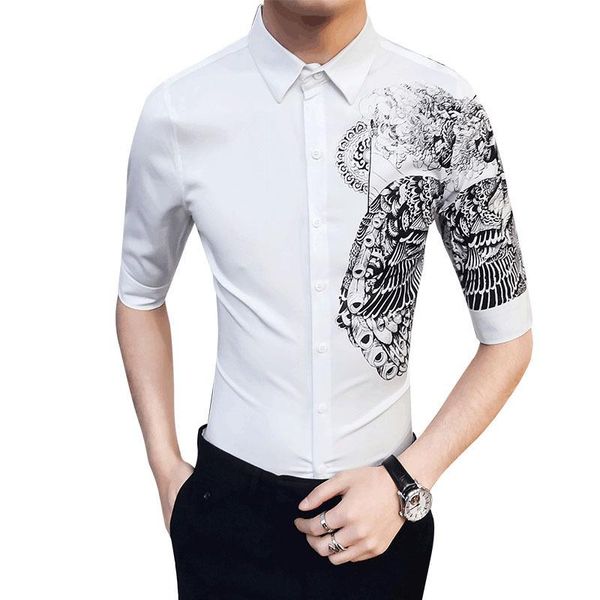 

men's casual shirts 2021 summer brand shirt personality print british style fashion slim dress, White;black