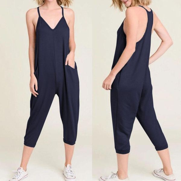 

women's jumpsuits & rompers celmia 2021 summer plus size women v-neck strap romper sleeveless casual loose harem pants playsuit beach o, Black;white