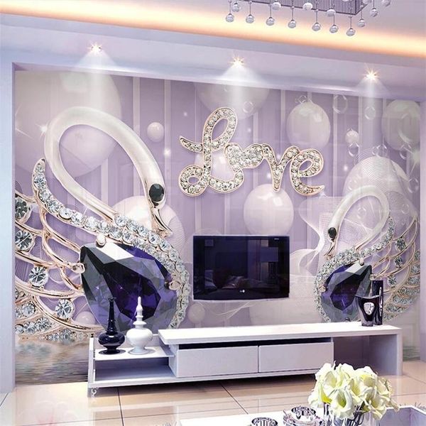 

wallpapers custom size po 3d love swan jewelry background home decorative self adhesive 8d crystal bump murals waterproof