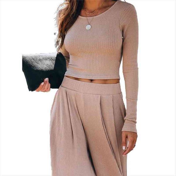 

fashion trend womens long-sleeved trousers suit autumn exposed navel loose elastic wide-leg pants casual outfits, White