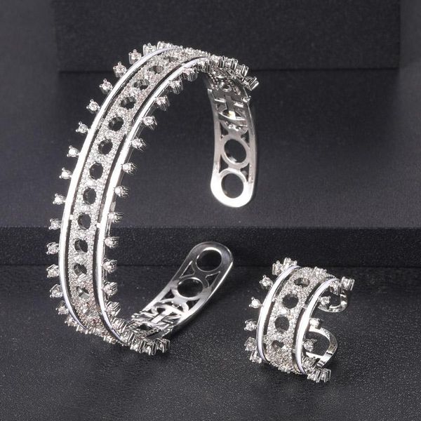 

earrings & necklace janekelly luxury big 2pcs jewelry set with cubic zirconia for women bridal party wedding accessories indina saudi arabic, Silver