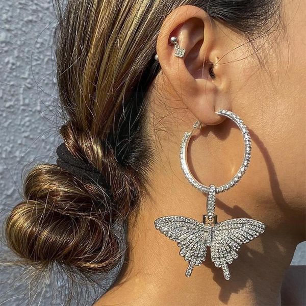 

hoop & huggie round circle earrings butterfly pendant women statement fashion color jewelry big gold, Golden;silver